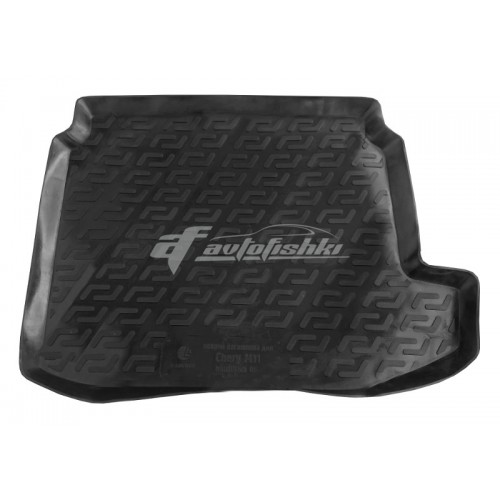 на фотографии полимерный резино-пластиковый коврик в багажник для Chery M11 в кузове хэтчбек 2008-2014 года от Lada Locker