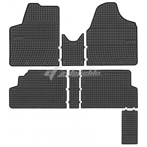 На фотографии резиновые коврики в салон для Fiat Scudo 2 2007-2016 года на два ряда сидений черного цвета от Frogum