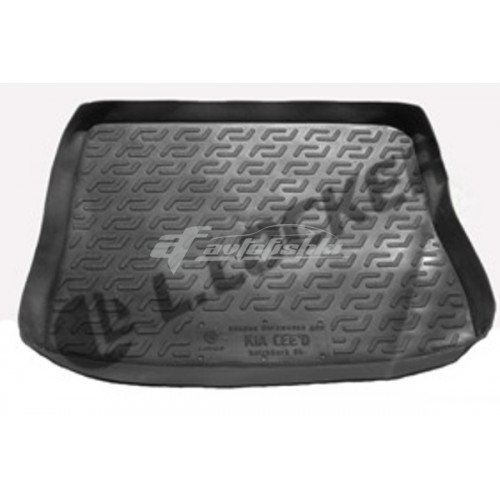 на фотографии резиновый коврик в багажник для kia ceed 1 hatchback первого поколения с 2006-2012 года в кузове хэтчбек черного цвета от lada locker